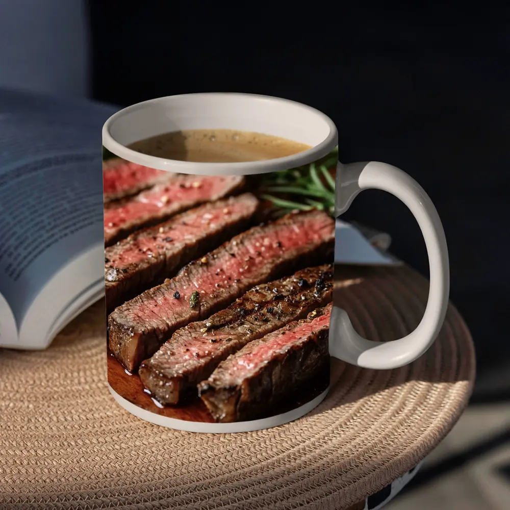 Grilled Steak Slices On Wooden Board – Mugs