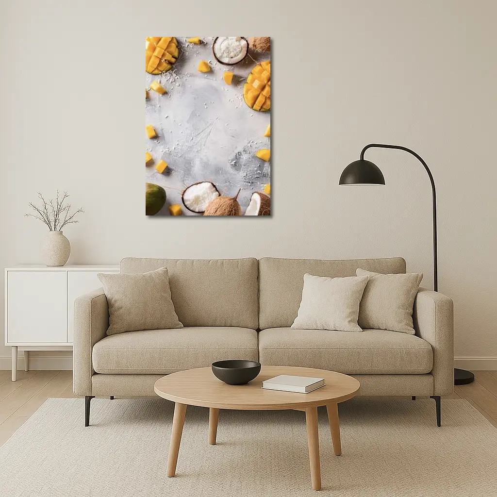 Mango and Coconut Tropical Fruit Flatlay – Wall Art