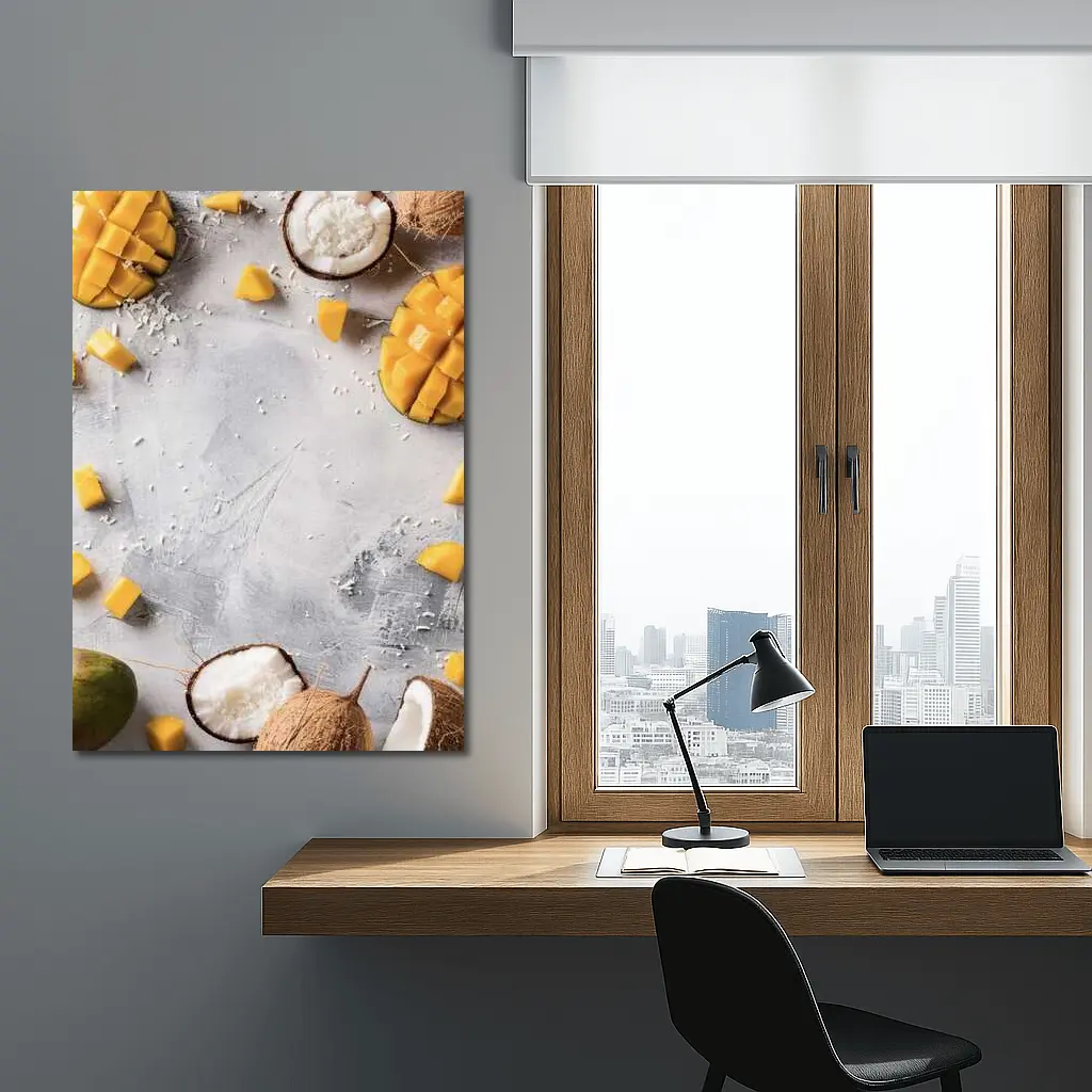 Mango and Coconut Tropical Fruit Flatlay – Wall Art