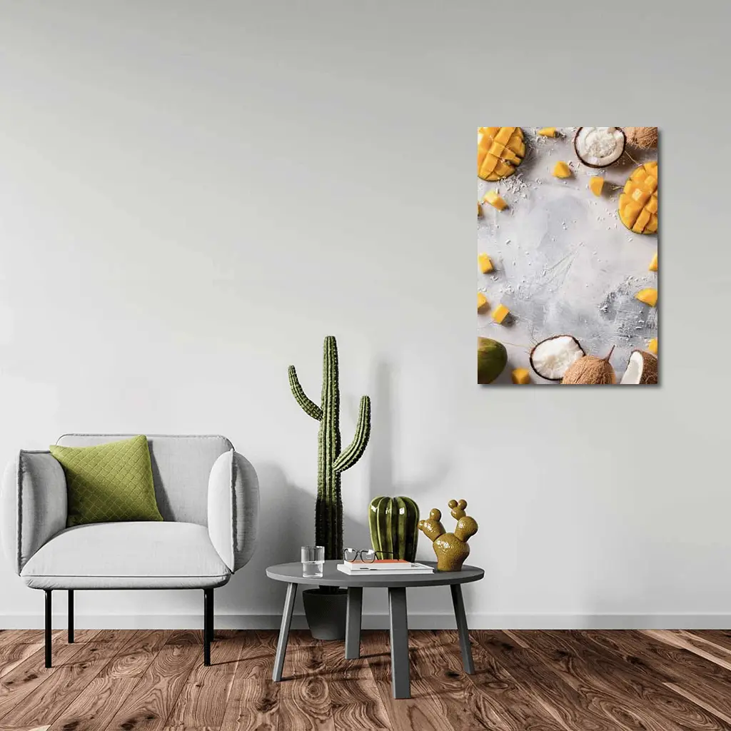Mango and Coconut Tropical Fruit Flatlay – Wall Art