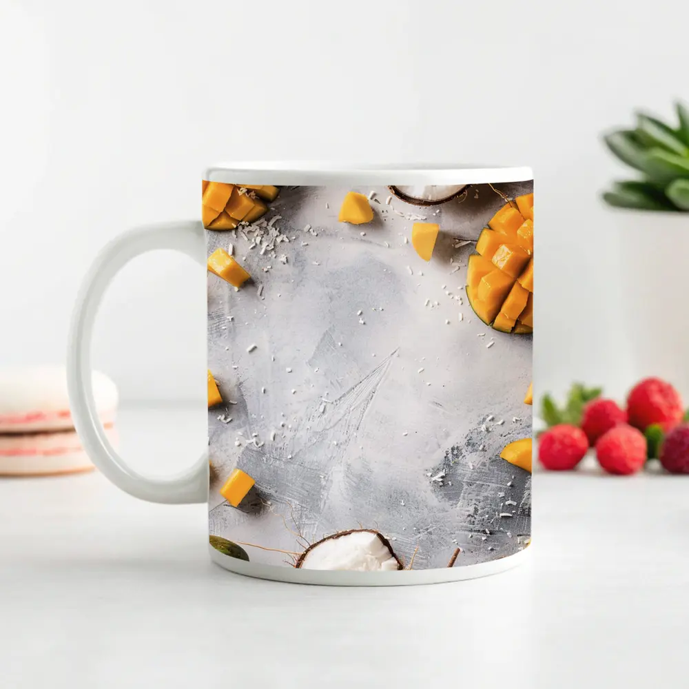 Mango and Coconut Tropical Fruit Flatlay – Mugs