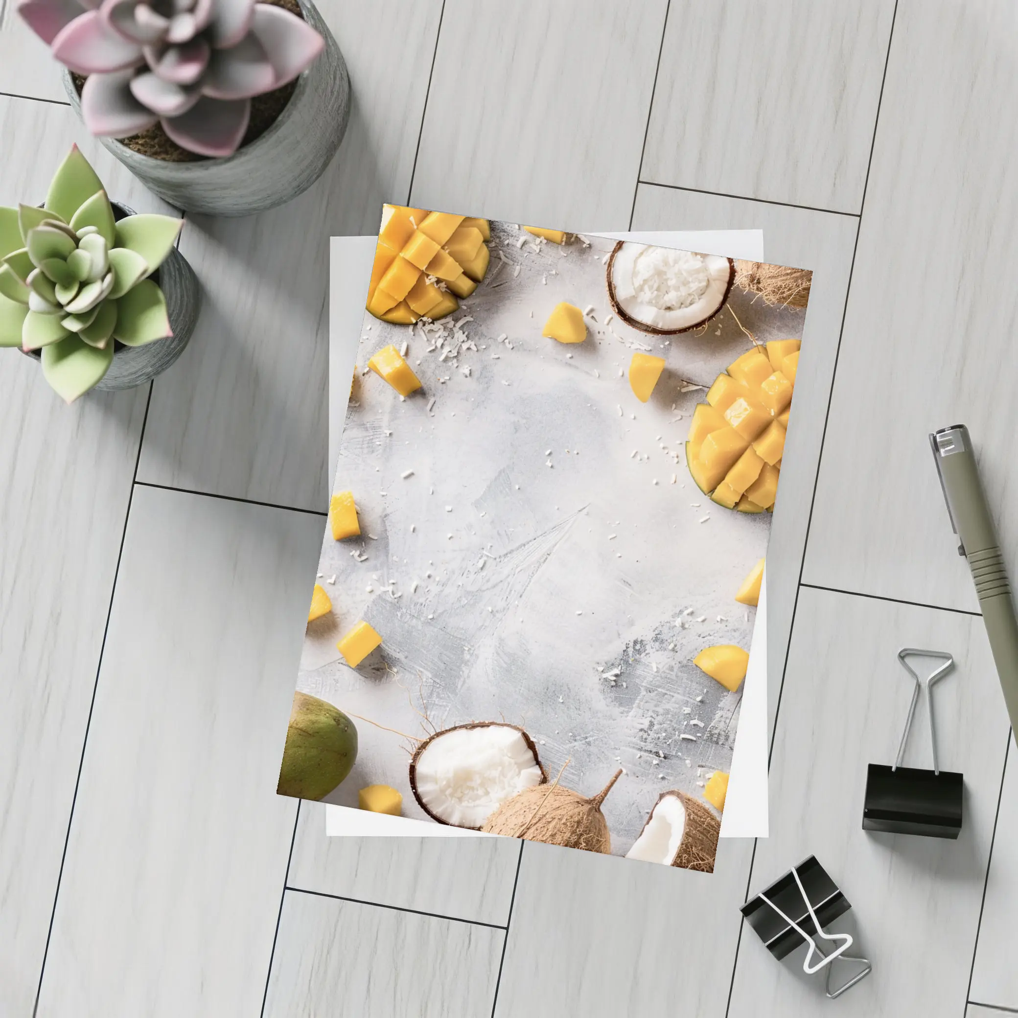 Mango and Coconut Tropical Fruit Flatlay – Postcards