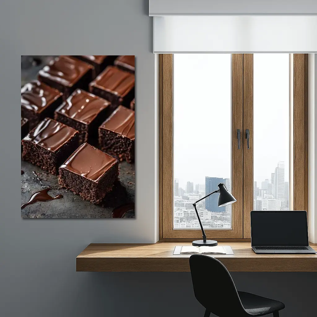 Dark Chocolate Brownies Ganache Glaze Close Up – Wall Art