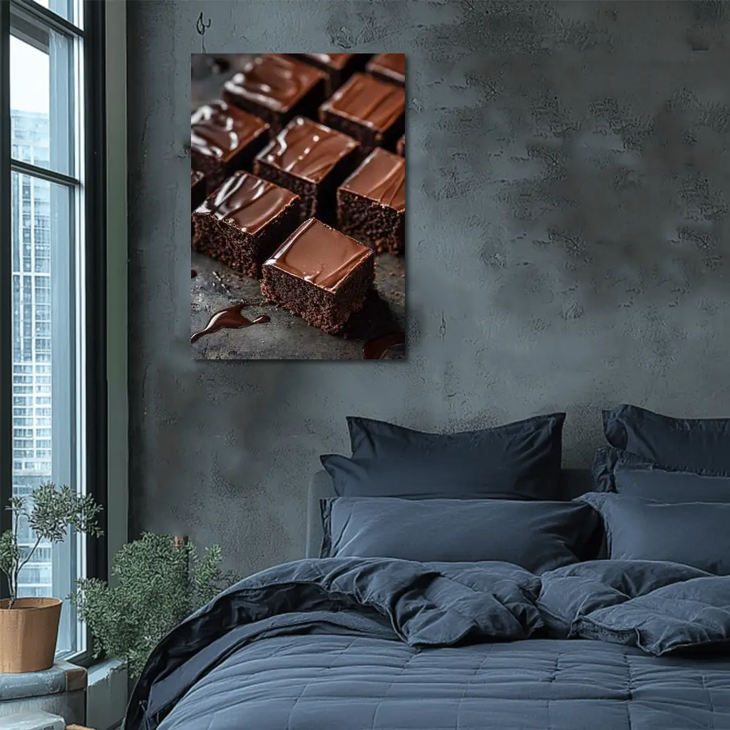 Dark Chocolate Brownies Ganache Glaze Close Up – Wall Art