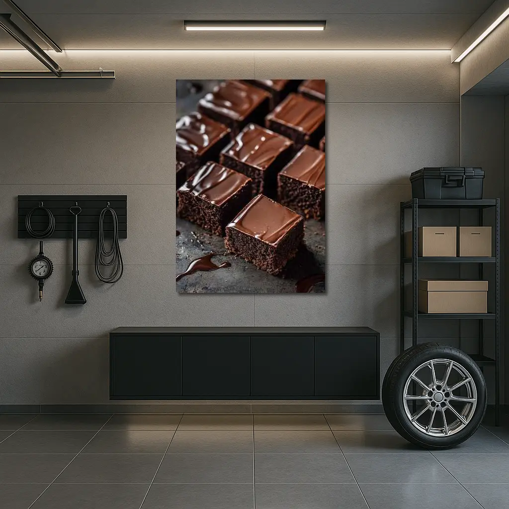 Dark Chocolate Brownies Ganache Glaze Close Up – Wall Art