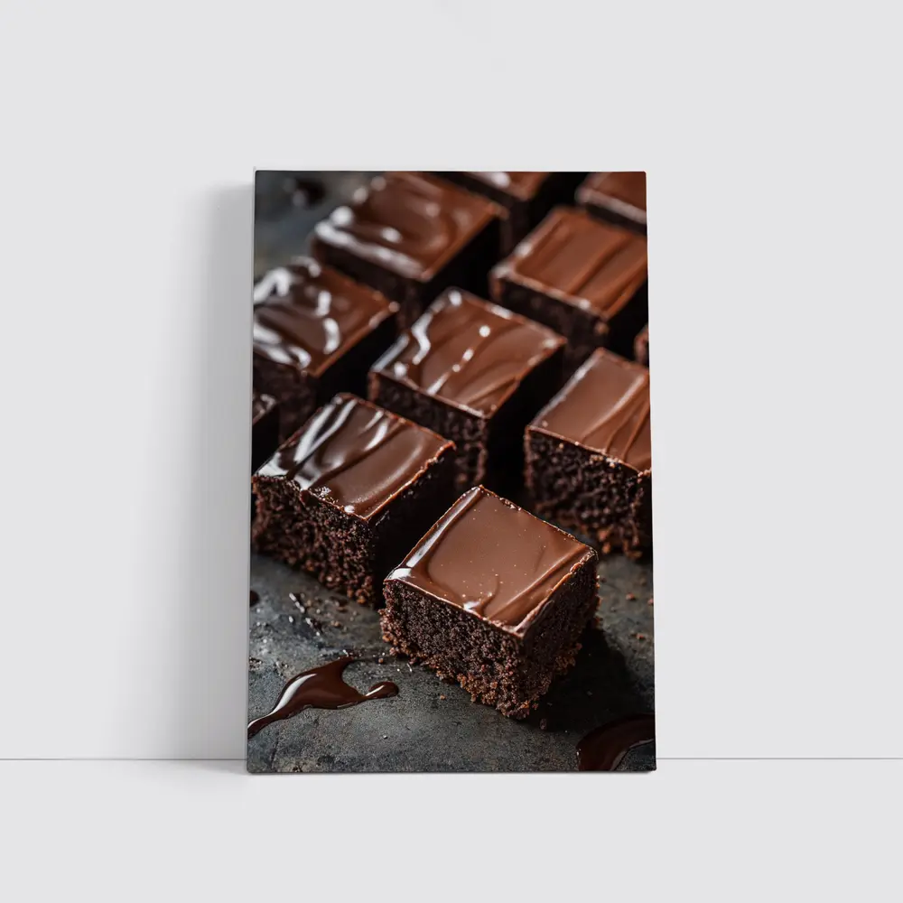 Dark Chocolate Brownies Ganache Glaze Close Up – Wall Art