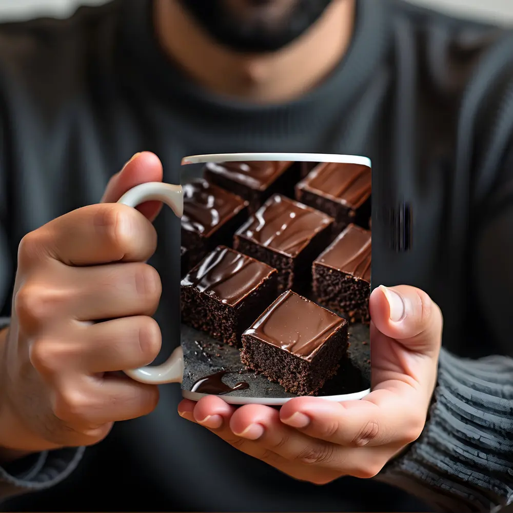 Dark Chocolate Brownies Ganache Glaze Close Up – Mugs