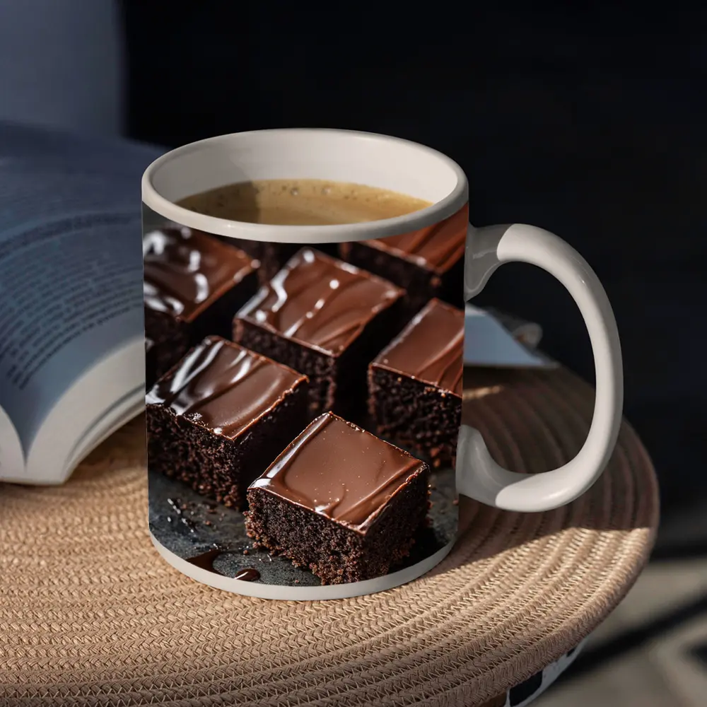 Dark Chocolate Brownies Ganache Glaze Close Up – Mugs