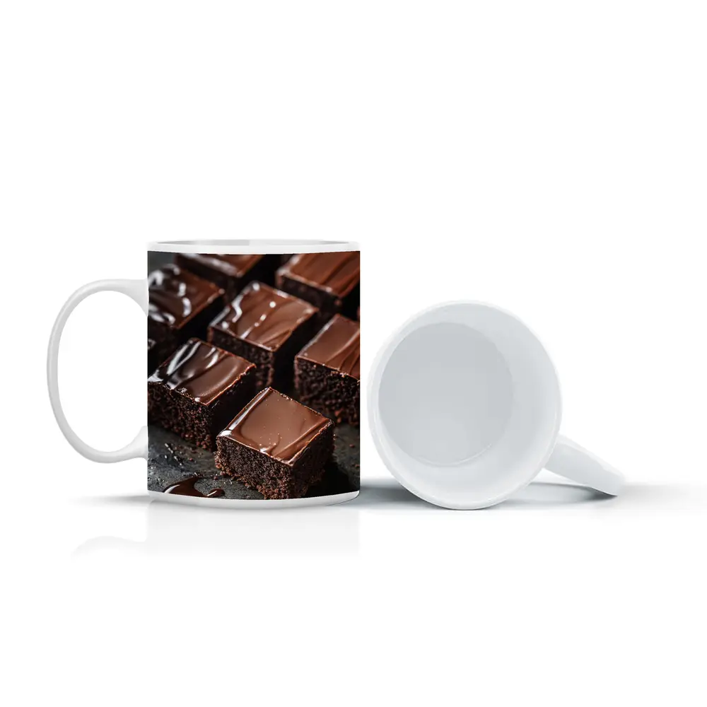 Dark Chocolate Brownies Ganache Glaze Close Up – Mugs