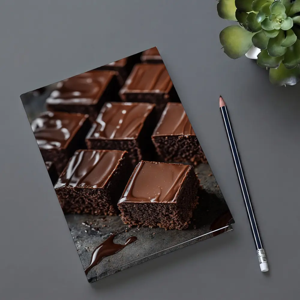 Dark Chocolate Brownies Ganache Glaze Close Up – Notebooks