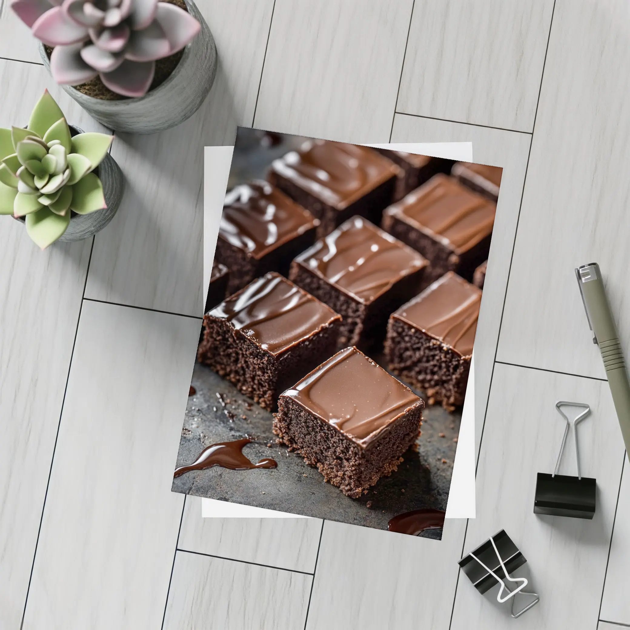 Dark Chocolate Brownies Ganache Glaze Close Up – Postcards