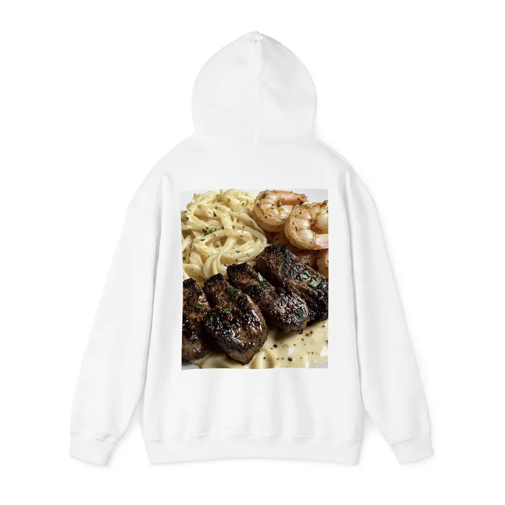 Grilled Steak Shrimp Pasta Cream Sauce Plate – Hoodies