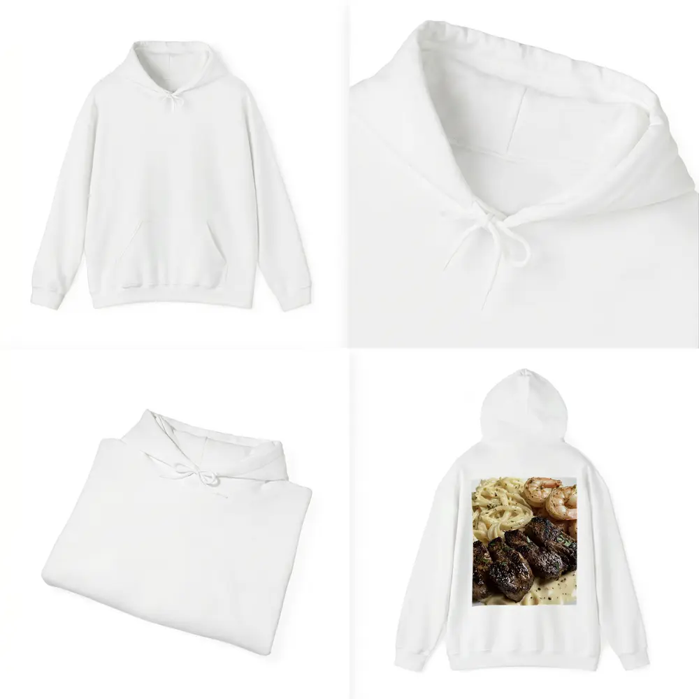 Grilled Steak Shrimp Pasta Cream Sauce Plate – Hoodies