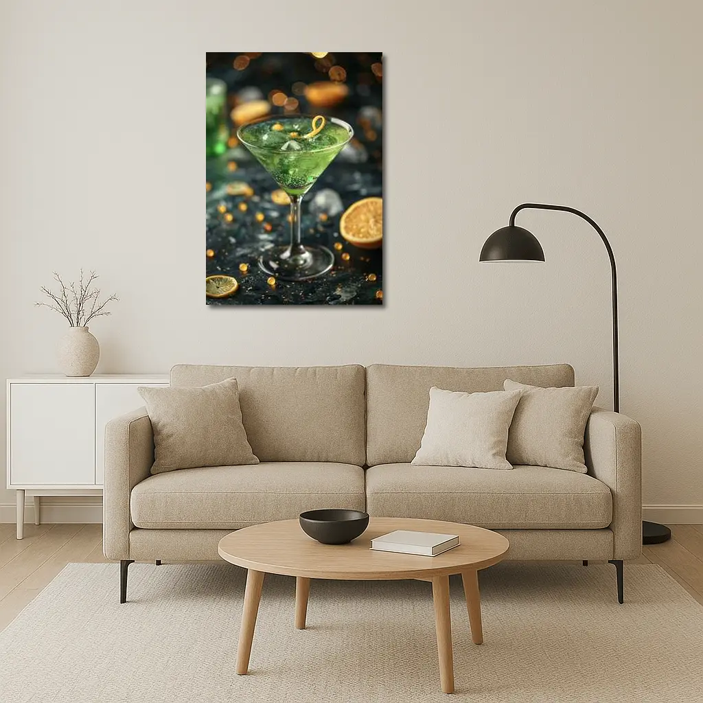 Green Martini Cocktail Gold Bokeh Dark – Wall Art
