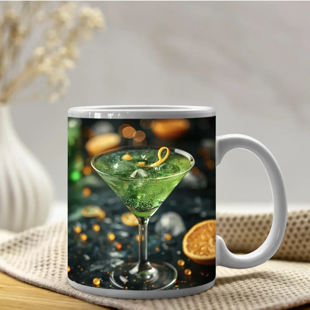 Green Martini Cocktail Gold Bokeh Dark – Mugs
