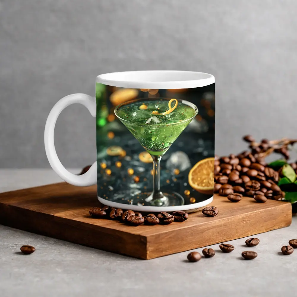 Green Martini Cocktail Gold Bokeh Dark – Mugs