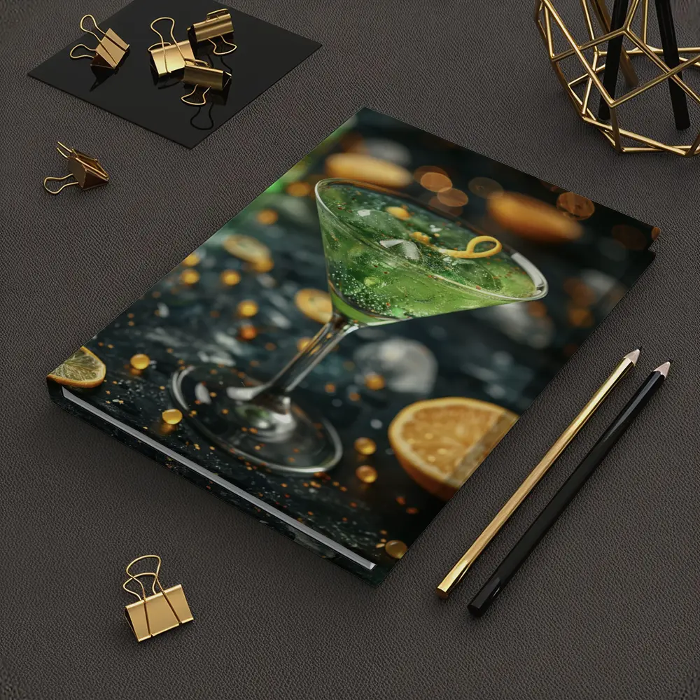 Green Martini Cocktail Gold Bokeh Dark – Notebooks