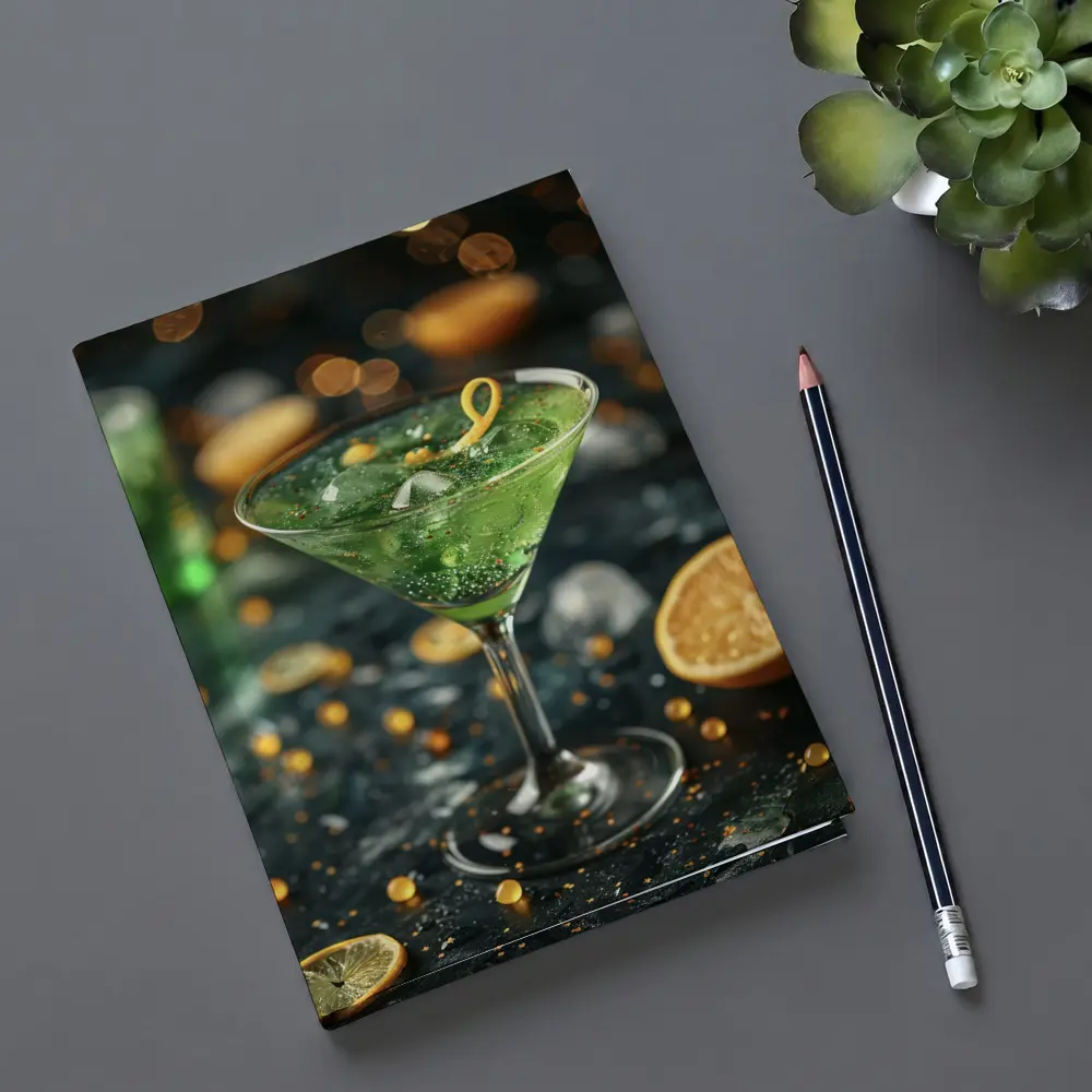 Green Martini Cocktail Gold Bokeh Dark – Notebooks