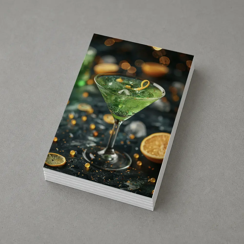 Green Martini Cocktail Gold Bokeh Dark – Postcards