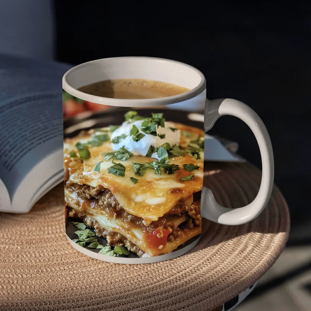 Beef Lasagna Slice Topped With Sour Cream – Mugs