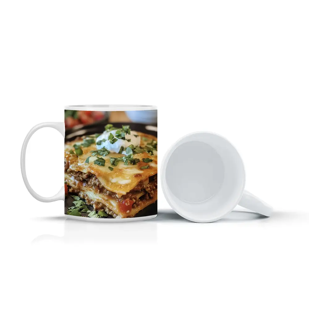 Beef Lasagna Slice Topped With Sour Cream – Mugs