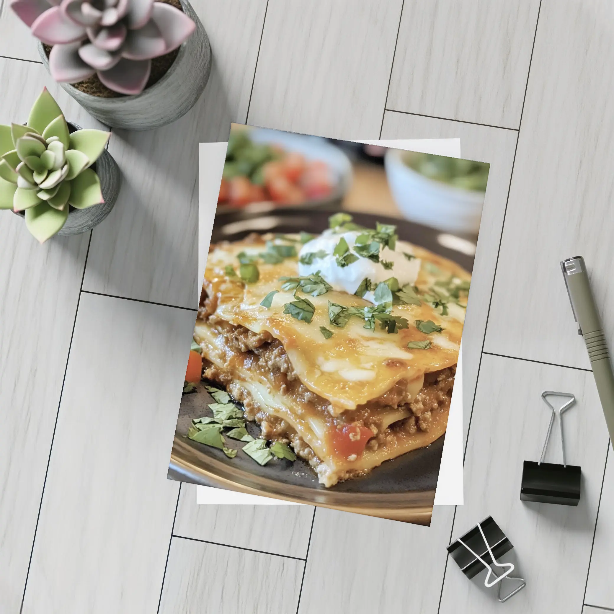 Beef Lasagna Slice Topped With Sour Cream – Postcards