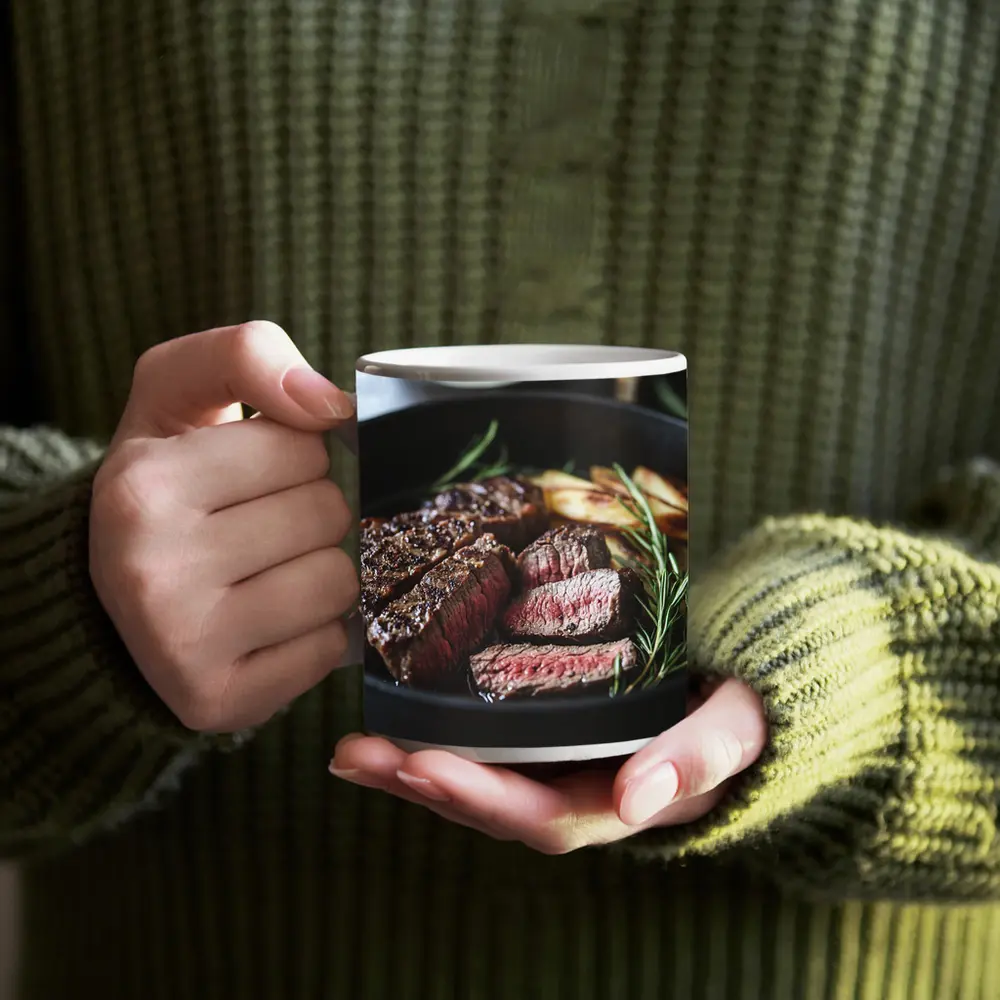 Seared Steak Cast Iron Pan Rosemary – Mugs