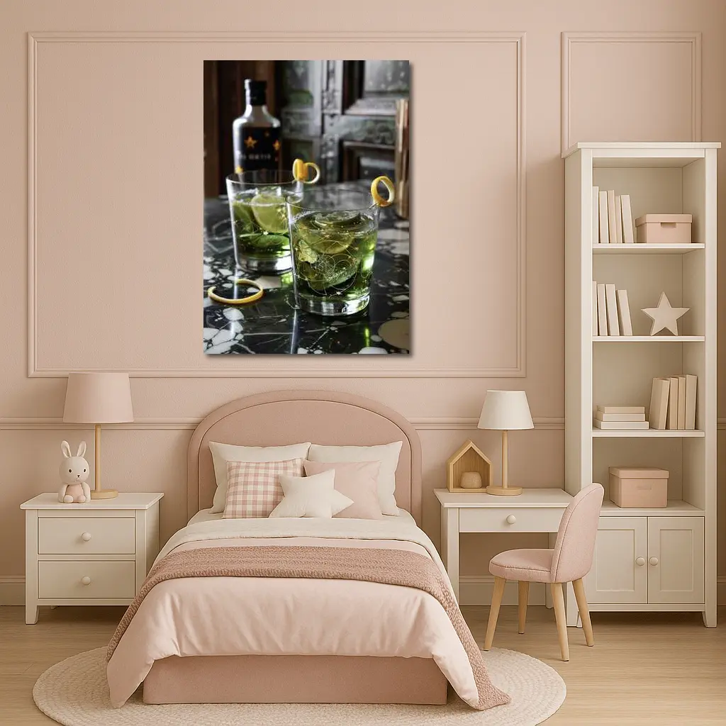 Green Gin Cocktails on Marble Bar – Wall Art