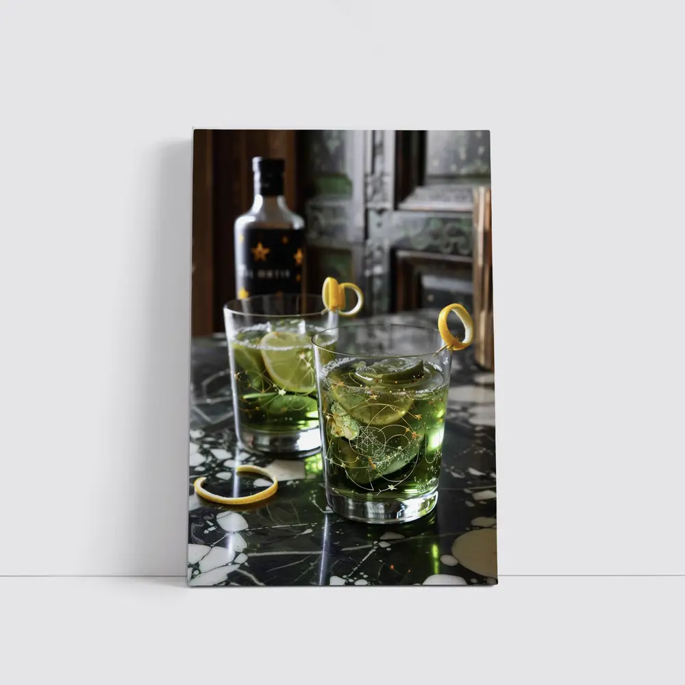 Green Gin Cocktails on Marble Bar – Wall Art