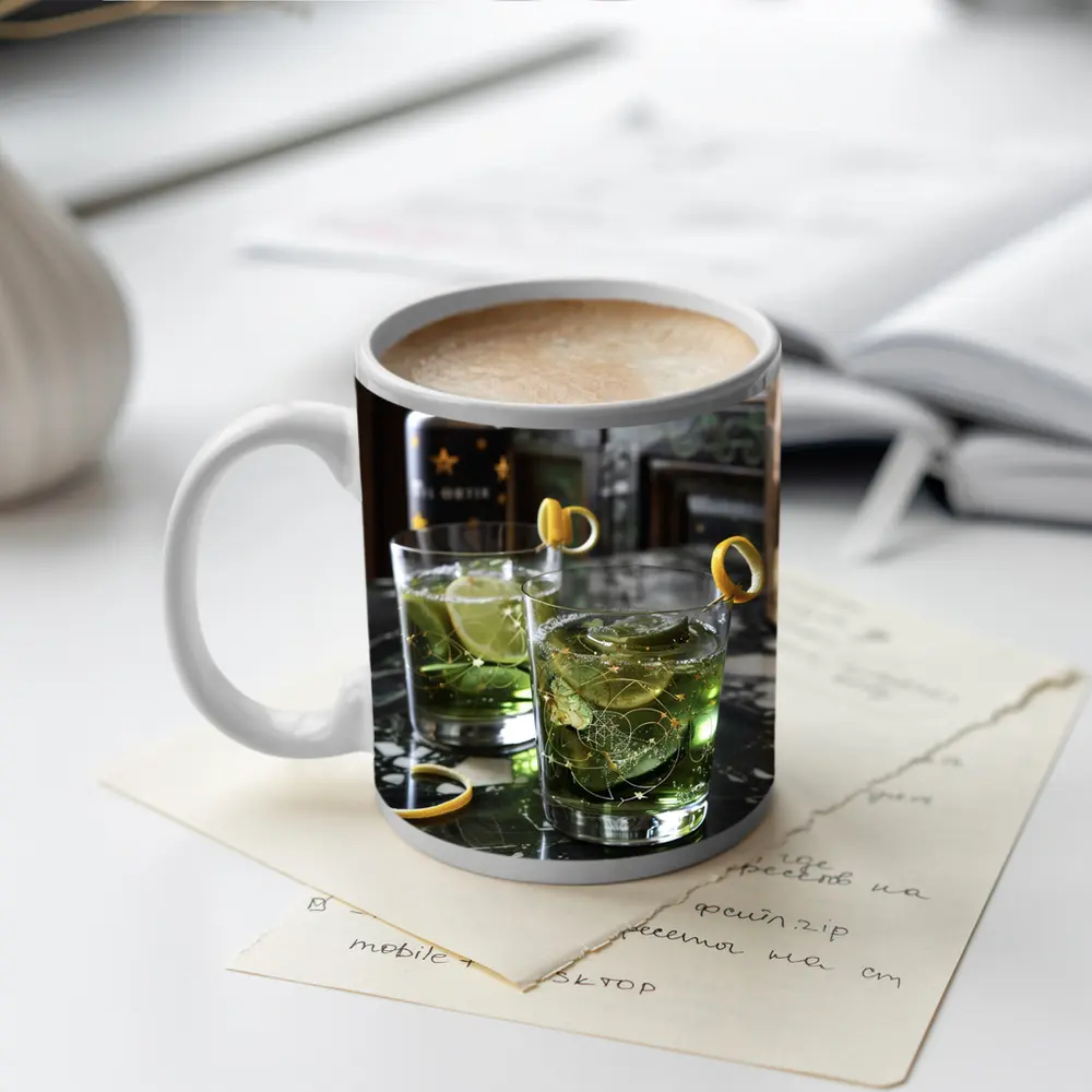 Green Gin Cocktails on Marble Bar – Mugs