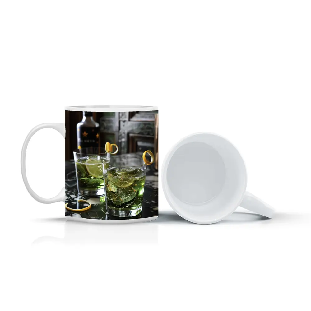 Green Gin Cocktails on Marble Bar – Mugs