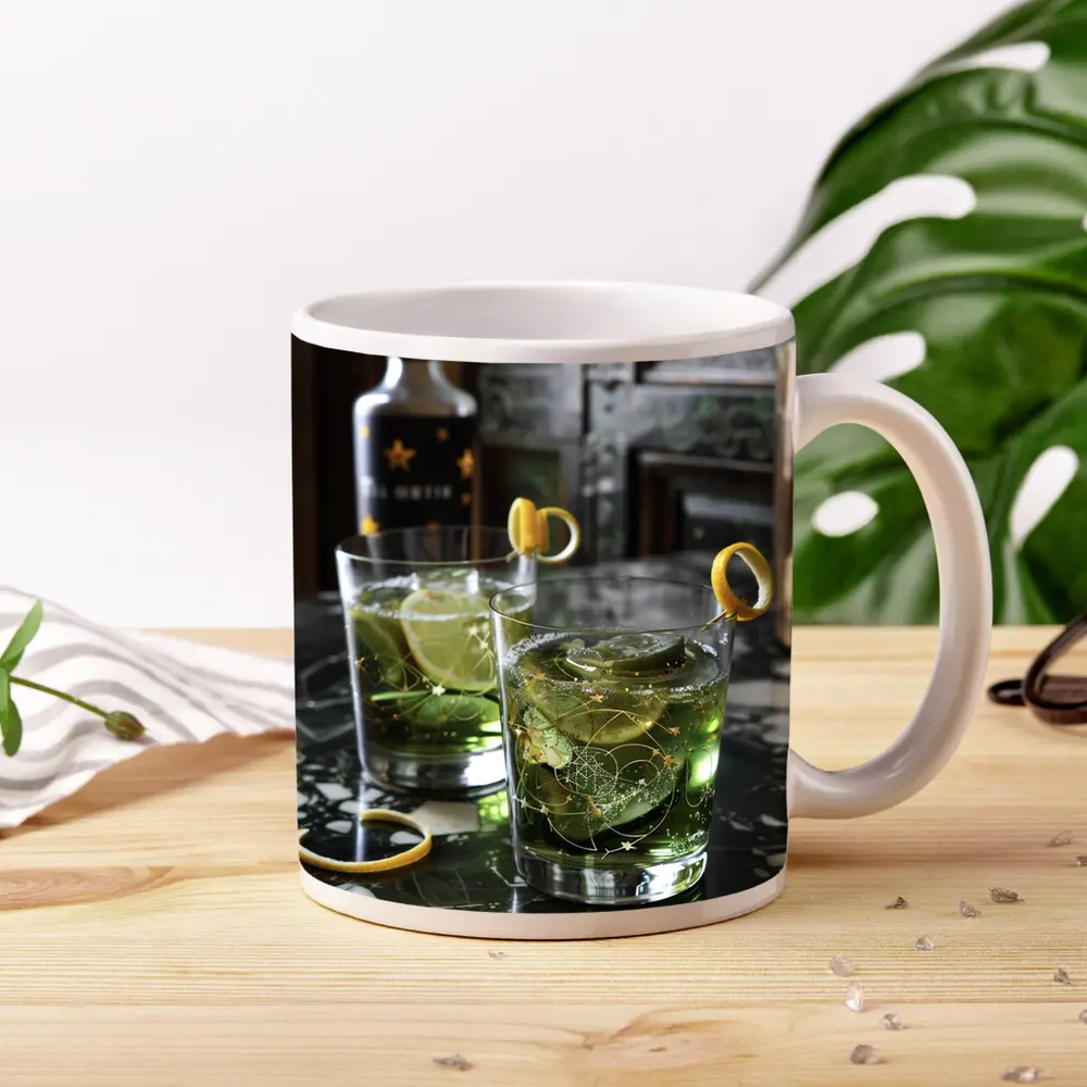 Green Gin Cocktails on Marble Bar – Mugs