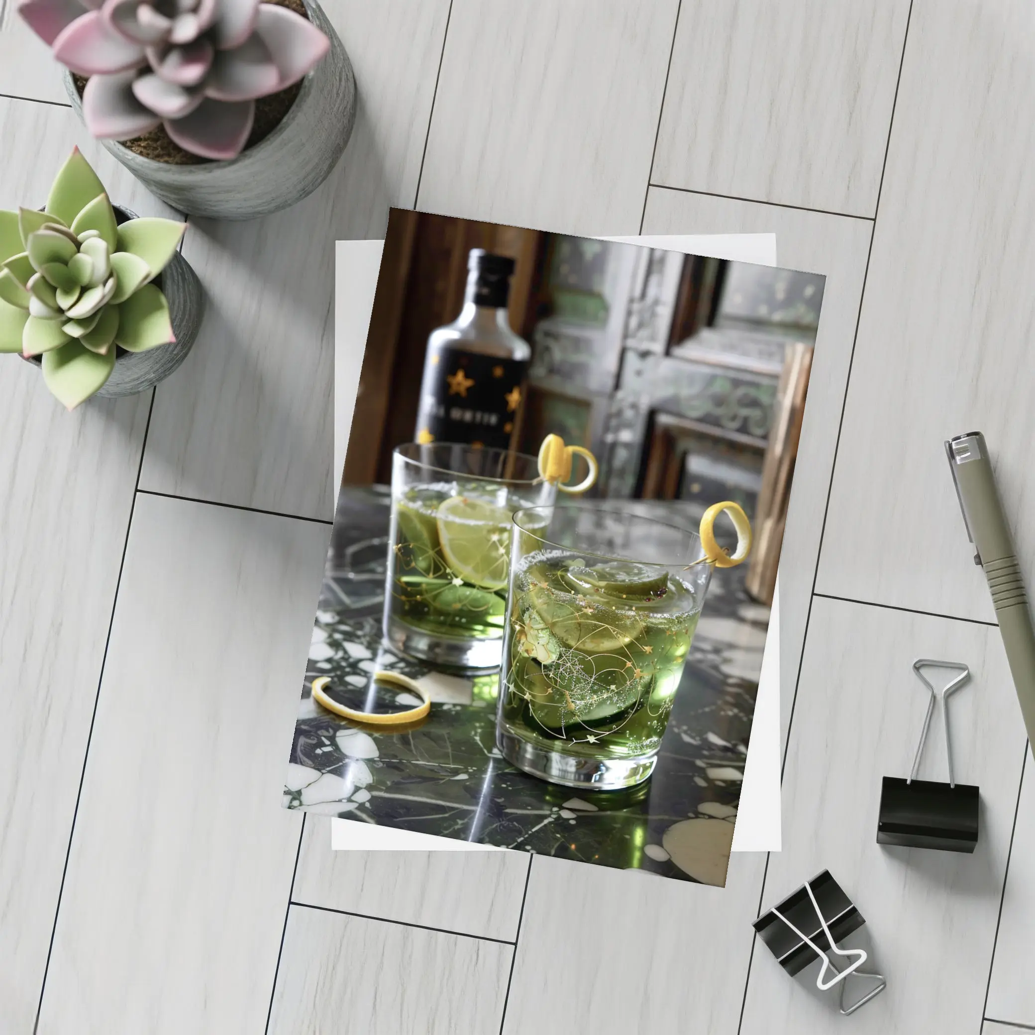 Green Gin Cocktails on Marble Bar – Postcards