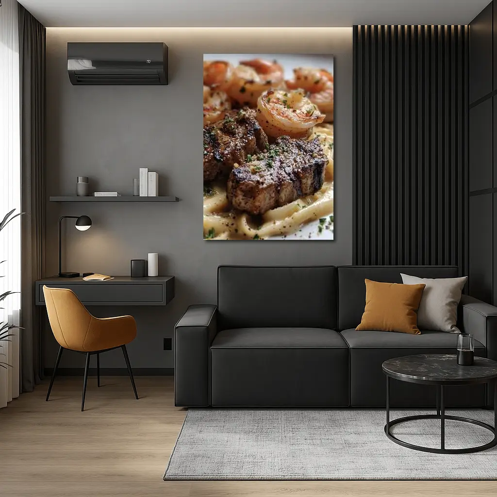 Seared Steak Shrimp Creamy Pasta Dish – Wall Art