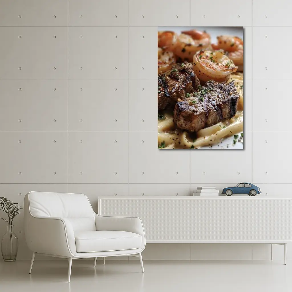 Seared Steak Shrimp Creamy Pasta Dish – Wall Art