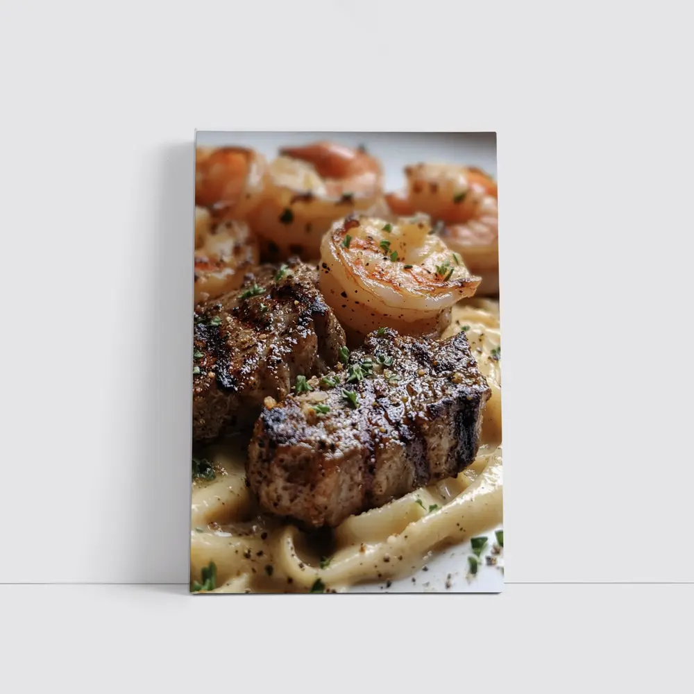Seared Steak Shrimp Creamy Pasta Dish – Wall Art
