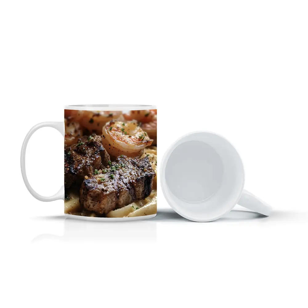 Seared Steak Shrimp Creamy Pasta Dish – Mugs