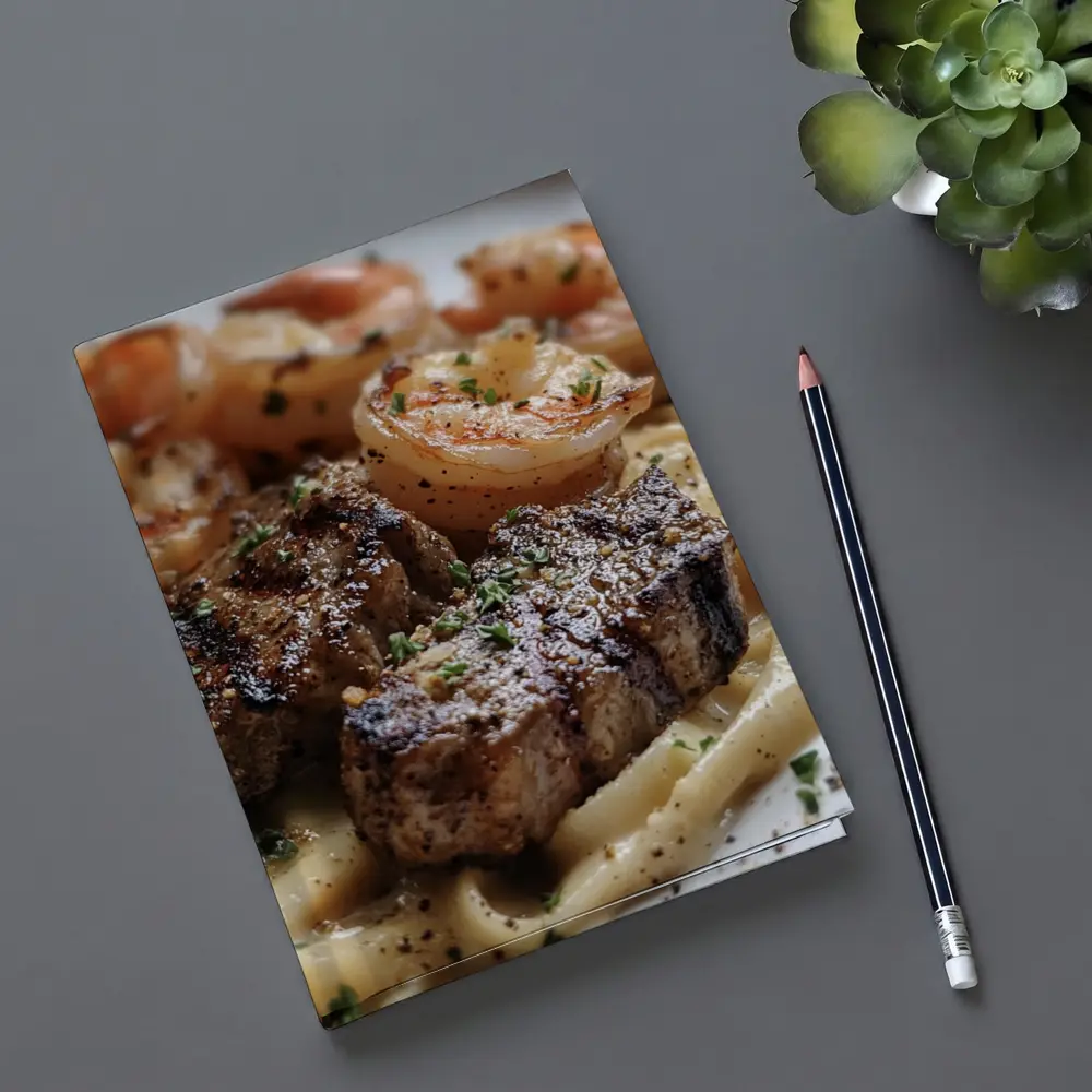 Seared Steak Shrimp Creamy Pasta Dish – Notebooks