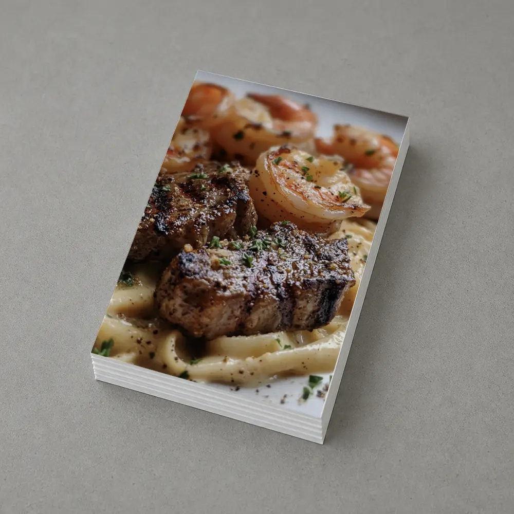 Seared Steak Shrimp Creamy Pasta Dish – Postcards