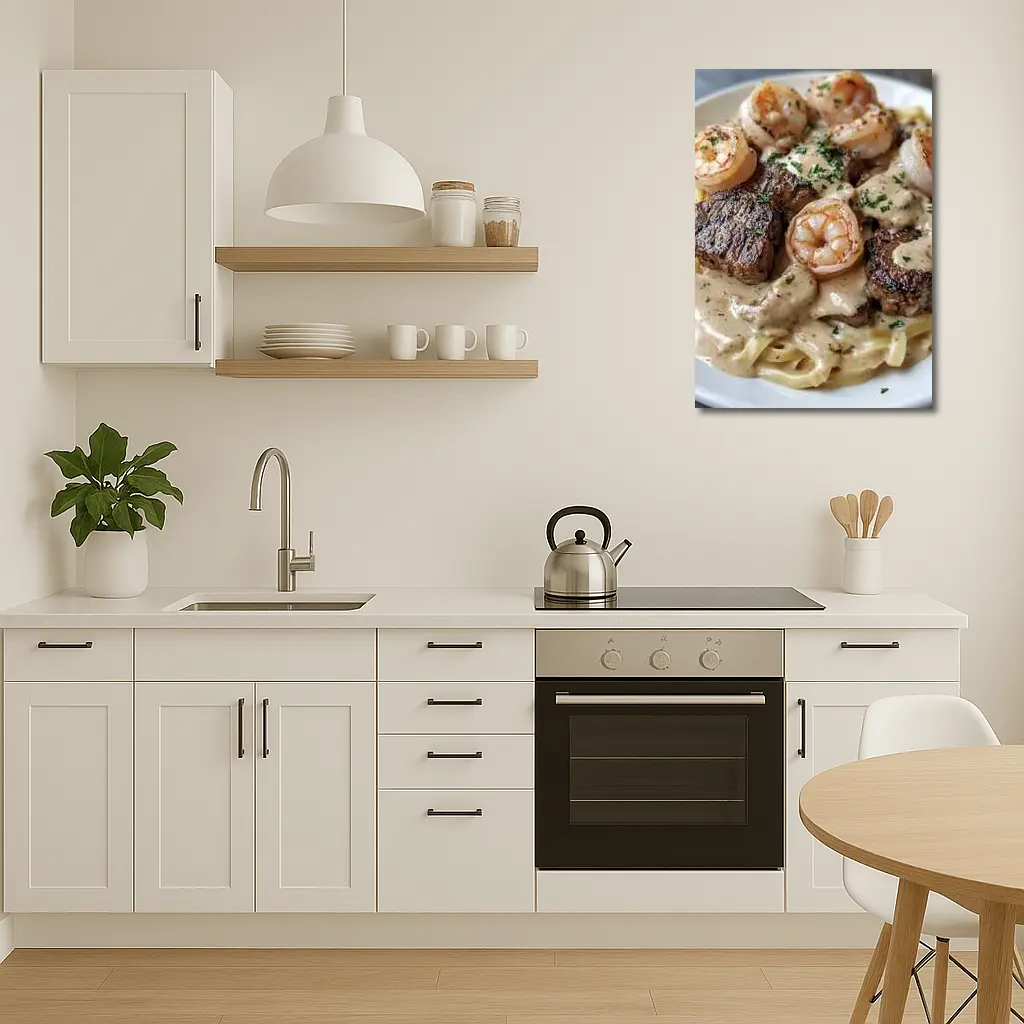 Surf and Turf Steak Shrimp Pasta Dish – Wall Art