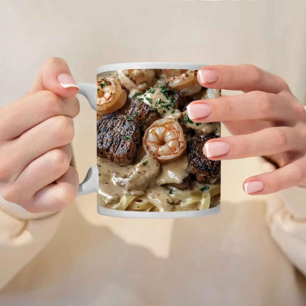 Surf and Turf Steak Shrimp Pasta Dish – Mugs