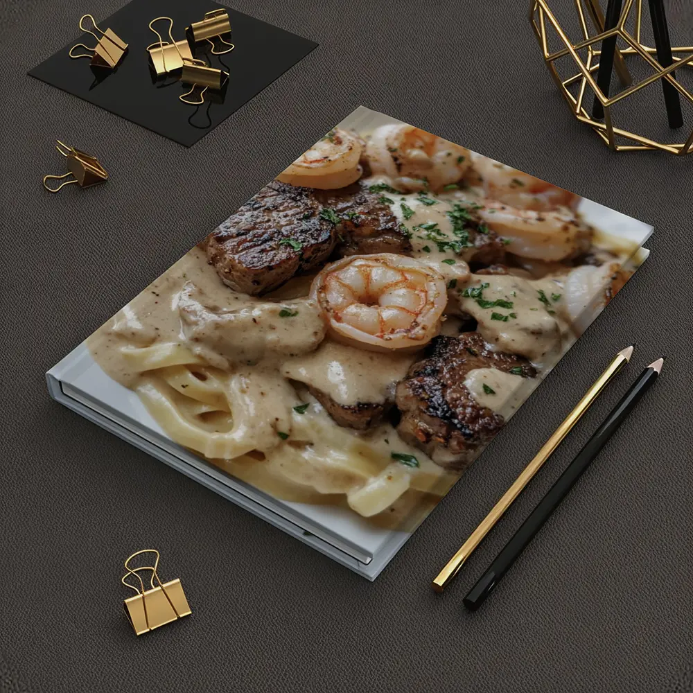 Surf and Turf Steak Shrimp Pasta Dish – Notebooks