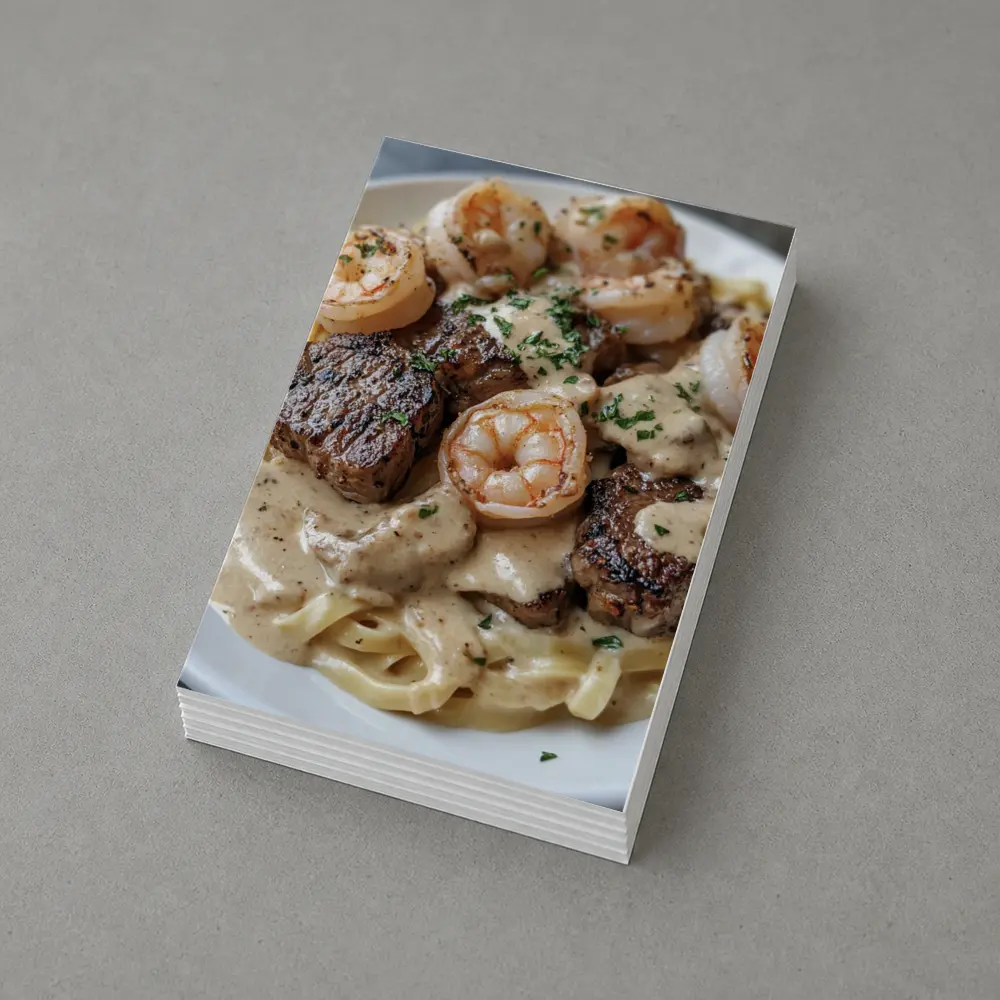 Surf and Turf Steak Shrimp Pasta Dish – Postcards