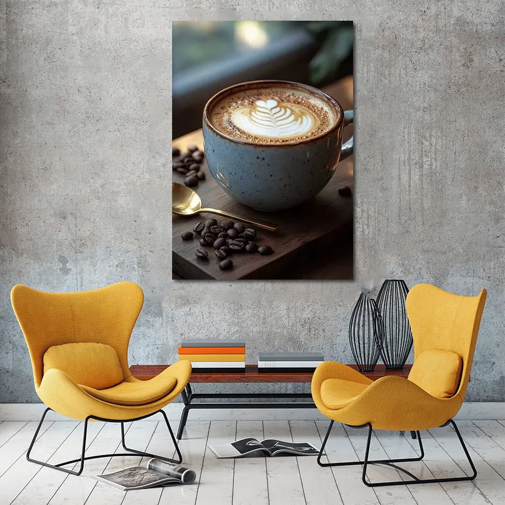 Latte Art Coffee Cup Rustic Wooden Board – Wall Art
