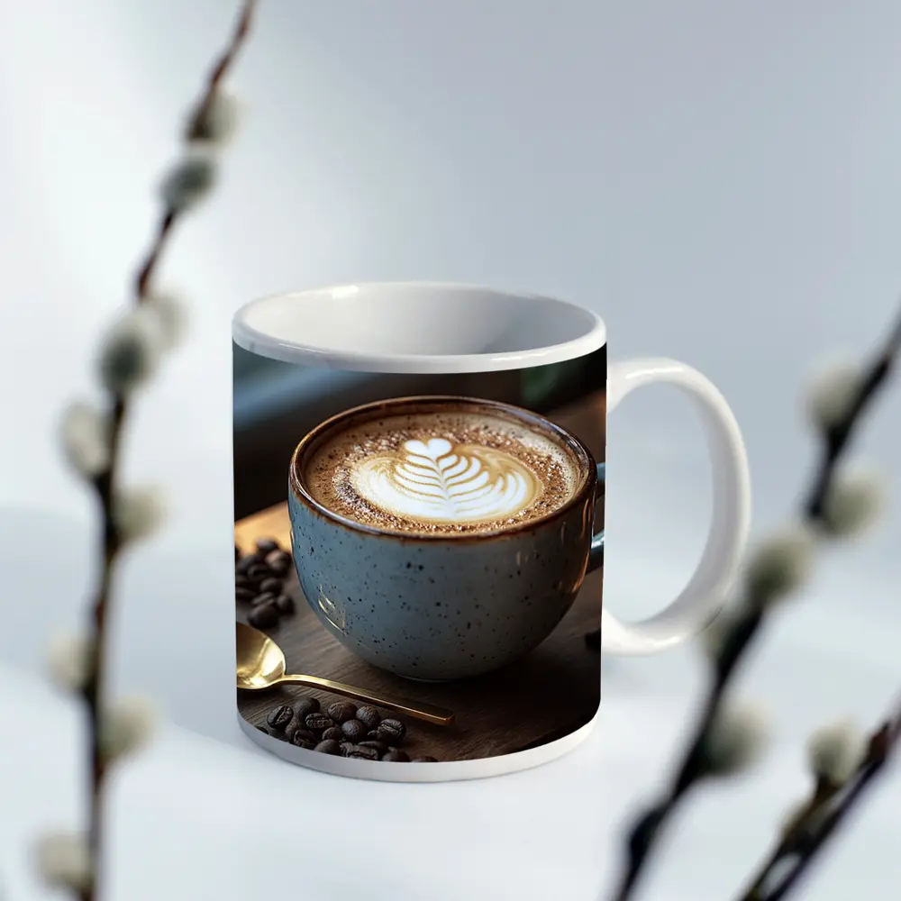 Latte Art Coffee Cup Rustic Wooden Board – Mugs