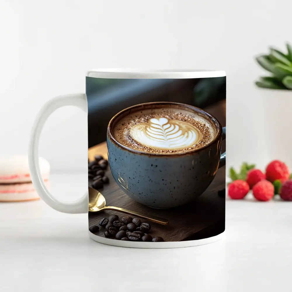 Latte Art Coffee Cup Rustic Wooden Board – Mugs