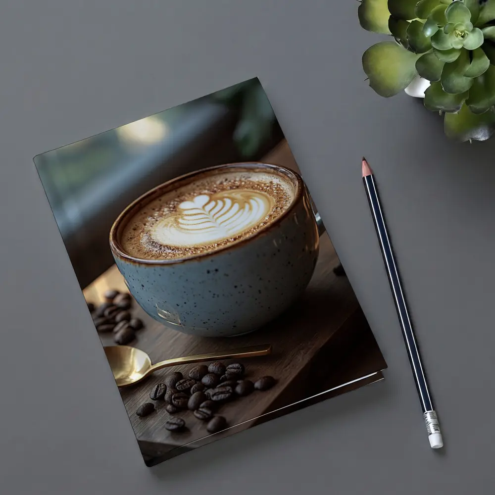 Latte Art Coffee Cup Rustic Wooden Board – Notebooks