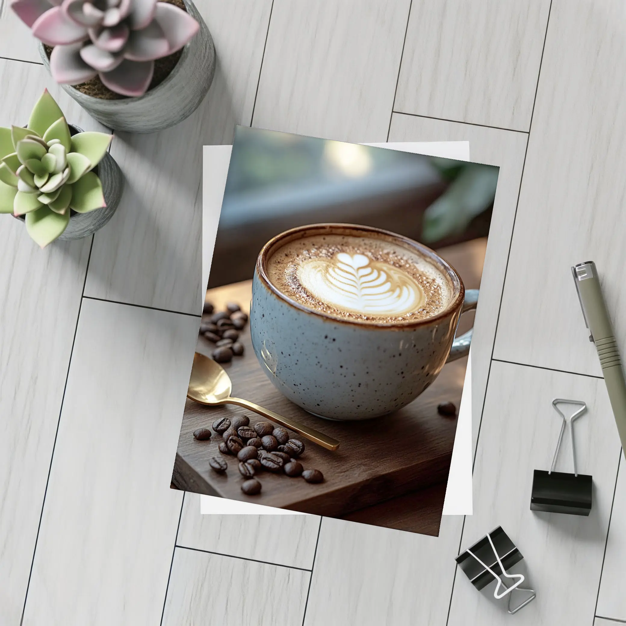 Latte Art Coffee Cup Rustic Wooden Board – Postcards