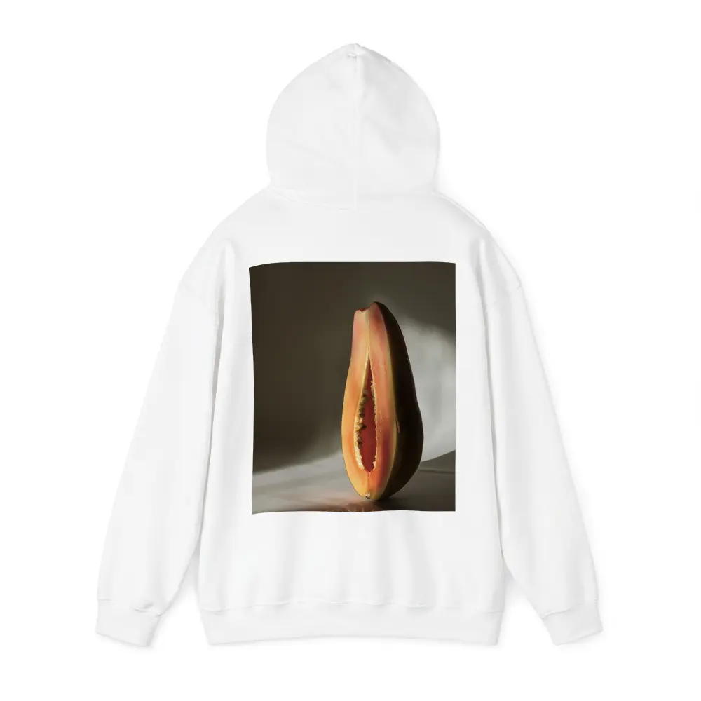 Halved Papaya Dramatic Light Gray Background – Hoodies