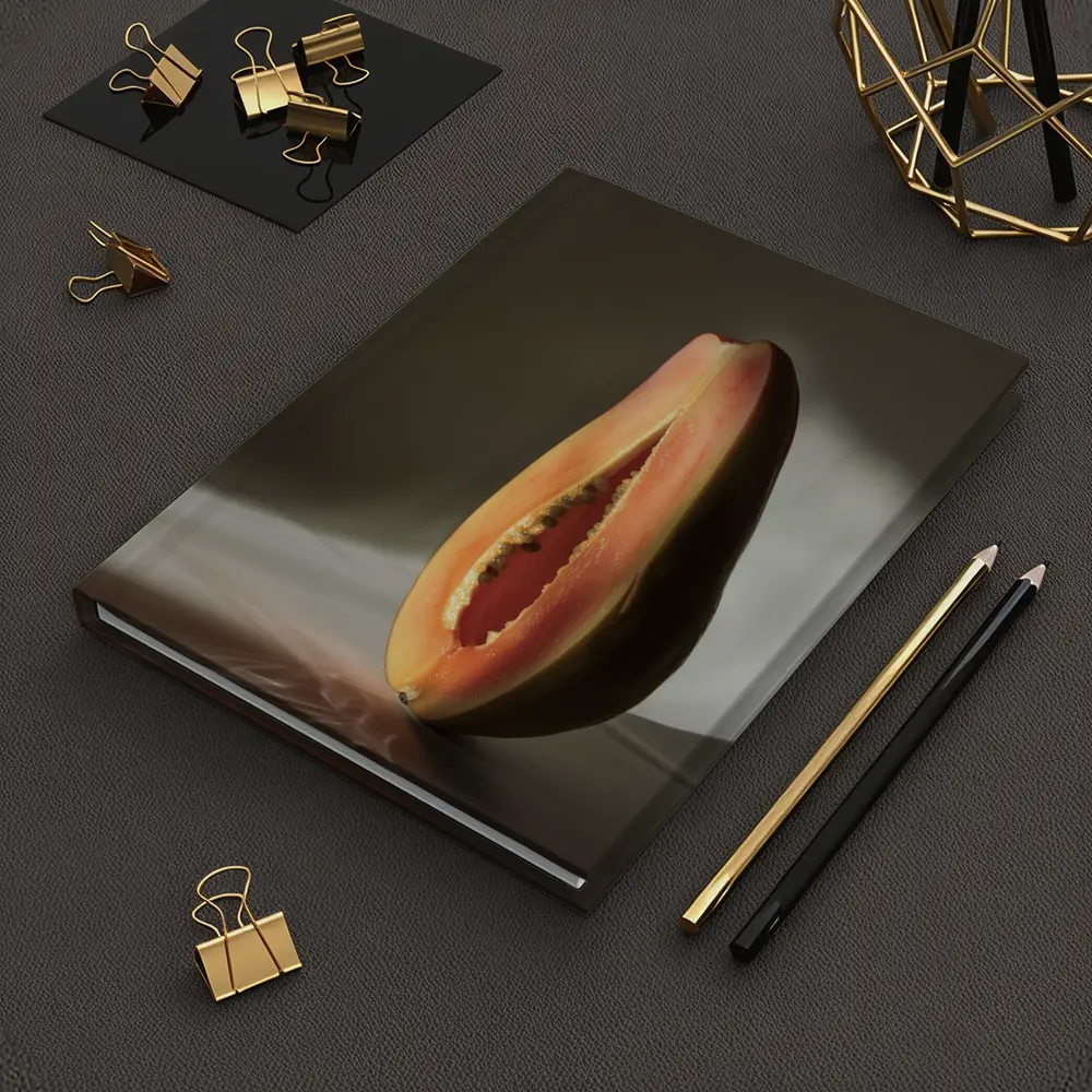 Halved Papaya Dramatic Light Gray Background – Notebooks